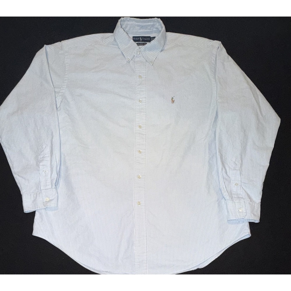 Polo Ralph Lauren Classic Fit Button Up Shirt Blue White Striped Mens Size XL